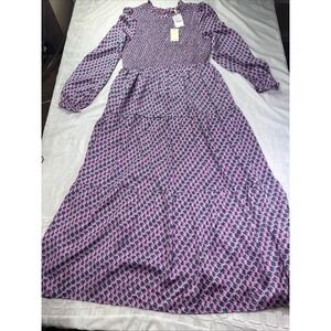 MELLODAY Smocked Mock Neck Tiered Maxi Dress Size XLarge Purple Teal Nordstrom